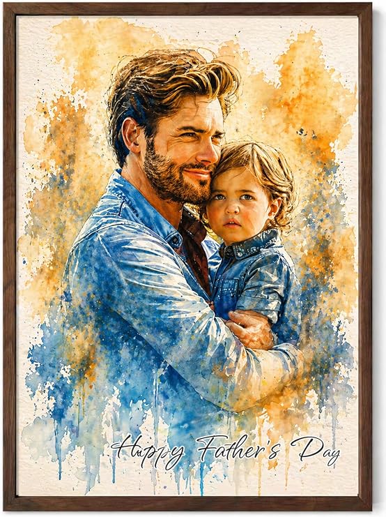 Noni Personalized Family Portrait Wall Art, Custom Watercolor Portrait From Photo, Personalized Family Art, Father's Day, Birhtday Gifts, Custom Dad - Grandpa Photo Gifts, Canvas For Daddy, Papa 1