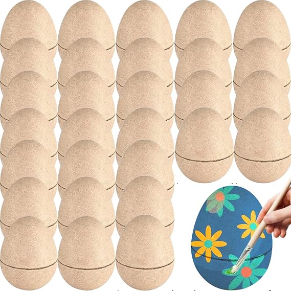 30 Pcs Paper Mache Easter Eggs, Easter Craft Egg Supplies DIY Blank Paper Mache Eggs Fillable Paintable Craft Eggs for Easter DIY Craft and Party Ornaments Egg Hunt (30)