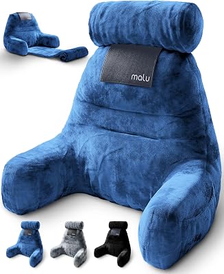 malu Extra Large Reading Pillow- Ergonomic Pillow- Back Pillow for Bed Rolling Mat for Neck Support- with Shredded Memory Foam- for Sitting Up in Bed, Couch or Floor