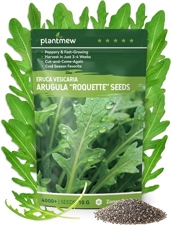 Arugula Seeds for Planting - Heirloom Roquette Seeds, Fast-Growing Peppery Greens for Indoor/Outdoor Gardens, Harvest in 3-4 Weeks, Cut-and-Come-Again Salad Seeds