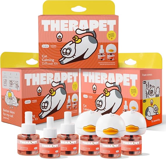 TherapetMD 3-Pack 180-Days Cat Calming Diffuser Kits - Dual-Pheromone Cat Diffusers for Stress, Pee Spraying, Fighting, Excessive Meowing & Scratching Includes 3 Diffusers + 180-Days Refills