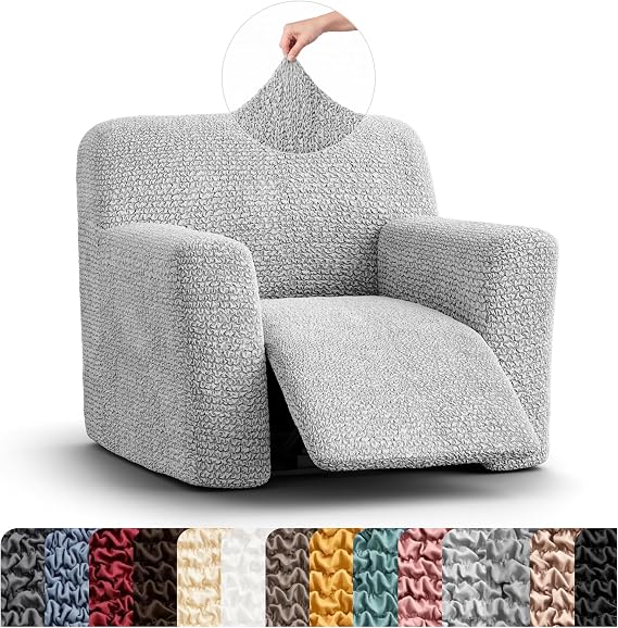 PAULATO BY GA.I.CO. Recliner Cover Soft Form-Fit Slipcover Stretch 1-Piece Reclining Furniture Protector Machine Washable Hypoallergenic Fabric Light Grey (Recliner 24"-39" Wide)