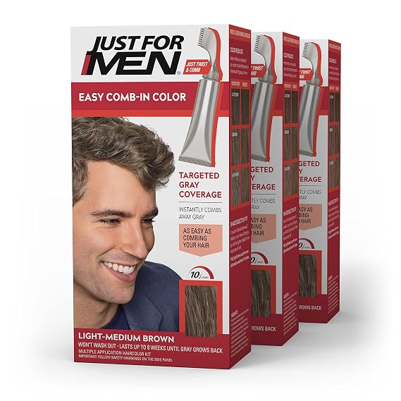 JUST FOR MEN Easy Comb-In Color, No-Mix, Light-Medium Brown A-30 (3 Pack)