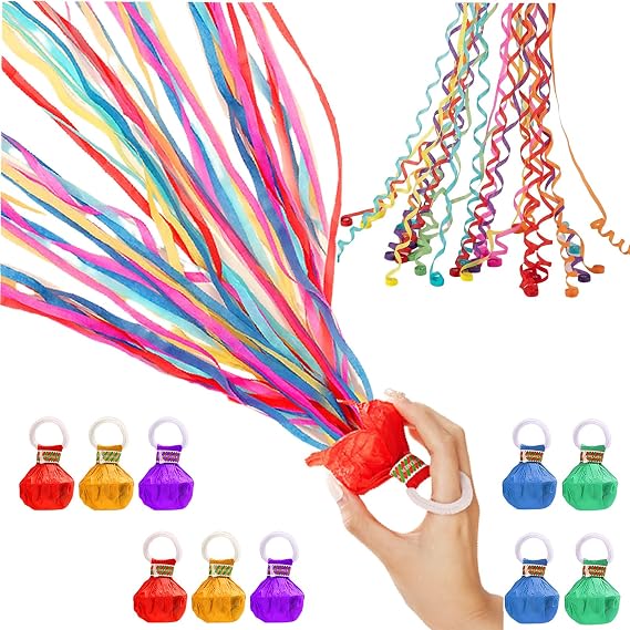 10 Pack Hand Throw Streamers,Rainbow Hand Throw Crepe Paper Streamers,Each Colorful Streamers Poppers Has 30 Streamer Ribbons,Hand-Throw Rainbow Streamer No Mess Confetti for Birthday Carnival Wedding