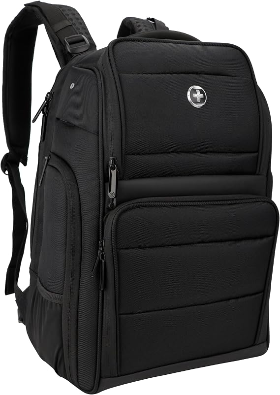 Swissdigital Design Massaging Business Backpack for Men with USB Charging Port,Large Capacity Water Repellent Work Computer Backpacks Fits 15.6 Inch Laptop, Black | SD1002M-01