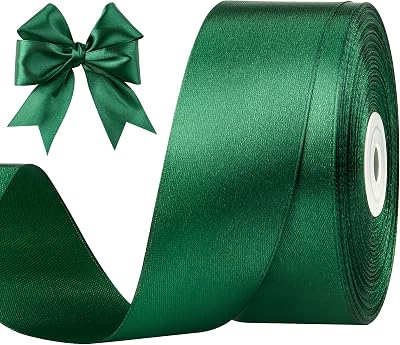 1-12 Inches 50 Yards Dark Green Satin Ribbon, Solid Fabric Ribbon Roll for Flower Bouquets, Gift Wrapping, Wedding, Handmade Crafts