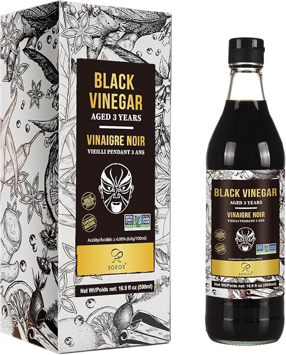 Soeos Chinkiang Vinegar, 16.9 fl oz (500ml), 3 Years Aged Black Vinegar | Chinese Black Vinegar, Zhenjiang Vinegar, Black Rice Vinegar