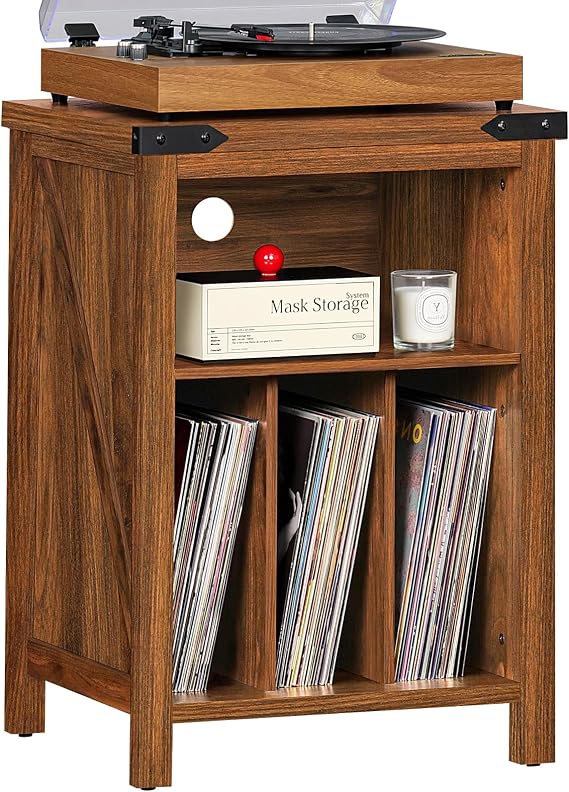Record Player Stand with Vinyl Record Storage Holds up to 160 Albums,Large Wood Record Player Table Dispaly Shelf,Brown Turntable Stand Cabinet for Living Room,Bedroom,Office 7