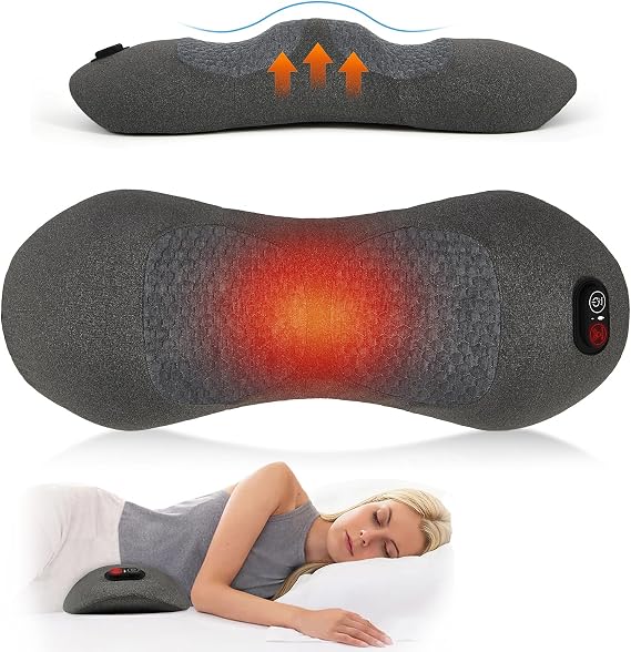 3 in 1 Rechargeable Back Massager with Heat, Height Adjustable for Bed and Chair, Electric Lumbar Support Pillow Back Massager, Relieves Deep Tissue Pain, Lumbar Wedge Cushion