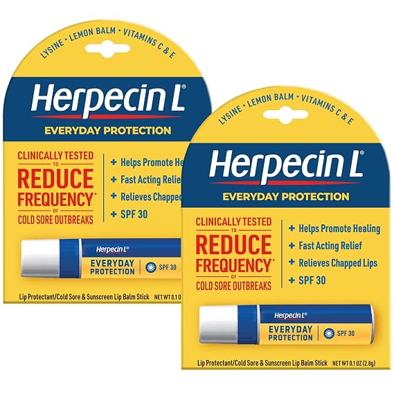 Herpecin L Lip Balm Stick with SPF30 and Lysine; Protects & Treats Cold Sores & Fever Blisters, Chapped Lips, 0.1oz - 2 Pack