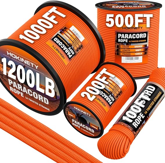 1200lb Paracord Rope - 4.4mm 15 Strand Nylon Parachute Spool para Cord Lanyard for Outdoor Camping Survival Utility Tent Crafting DIY Projects Fishing Clothsline Bracelet - Orange 300FT