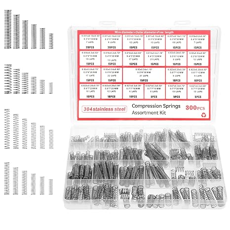 Compression Springs Assortment Kit, 300PCS 304 Stainless Steel Small Spring Set for DIY Repair Project 23 Different Sizes Mechanical Metal Mini Spring For DIY, Home, Automotive Repairs