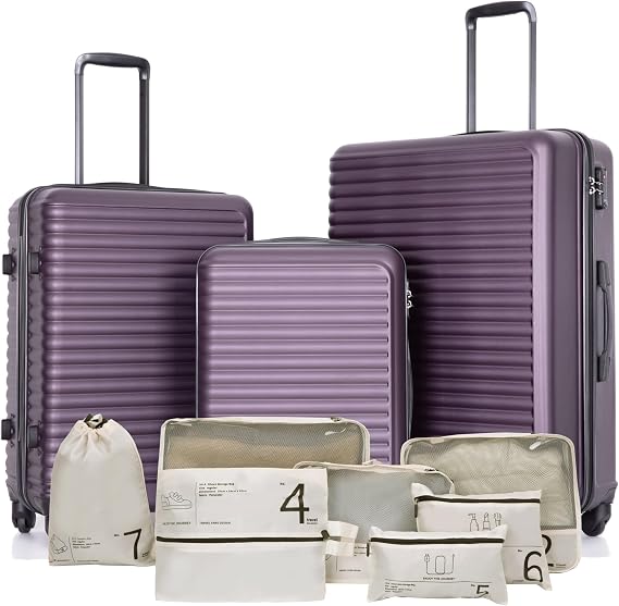 Travelhouse 3 Piece Luggage Set with Spinner Wheels,Hardshell Lightweight Suitcase with TSA Lock and 7 Packing Cubes for Travelling