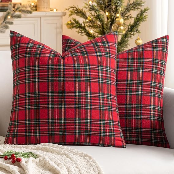 MIULEE Christmas Plaid Pillow Covers Scottish Tartan 18x18 Red