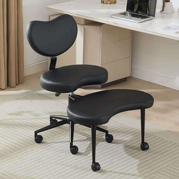 Ergonomic Cross Legged Office Chair with Wheels - Adjustable Height for Meditation, ADHD Desk & Yoga - Wide Criss Cross Design with Lumbar Support, Kneeling Chair (Black)