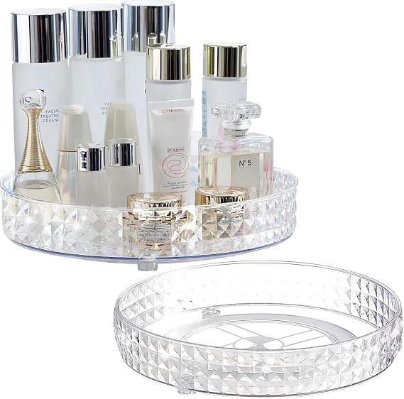 Lazy Susan Organizer Kitchen Organizers And Storage, Lazy Susan 9 Inch Turntable For Cabinet, Pantry Storage, Refrigerator Organizing, Rotating Spice Rack, Diamond Pattern Kitchen Organization(2-Pack)