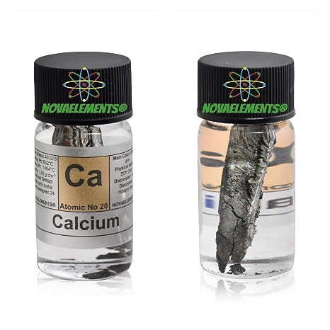 Calcium Metal Element 20 Sample, 99.9% Pure 1 gram Shiny piece Under Mineral Oil in Labeled Glass Vial