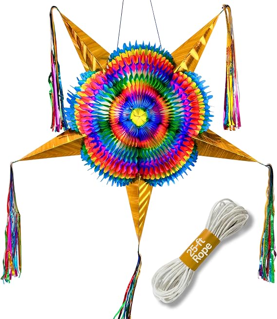 Gold Star Pinata 32 Inch Large Pinata, Foldable with 25-ft Rope Included