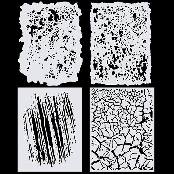 AceOrbit 4 Pcs Airbrush Stencil Kit Template Abstract 5.25" x 4" White Art Template Precision Laser Cut Stencil Templates for Painting Cars DIY T-Shirt, Tattoos Projects Crafts