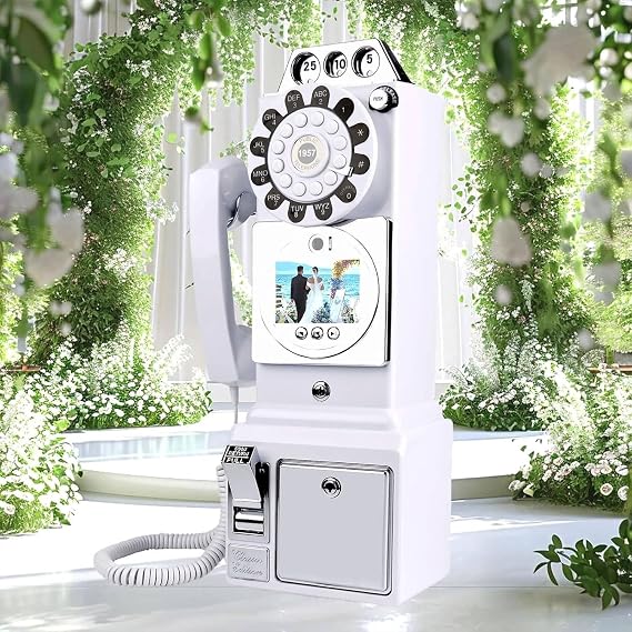 Audio Video Guest Book,Retro Classic Audio Guest Book Record Customized Audio Messages White Landline Telephone for Parties Weddings Birthdays Rentals Confessions white