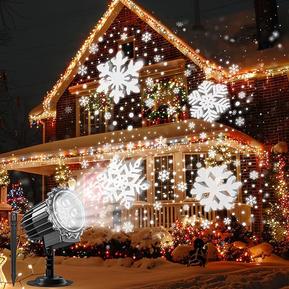 Snowflake Christmas Projector Light Outdoor 3D Dynamic Snowflake Projector Landscape Decorative Lighting Waterproof Garden Wall Indoor Outdoor Christmas Decoration
