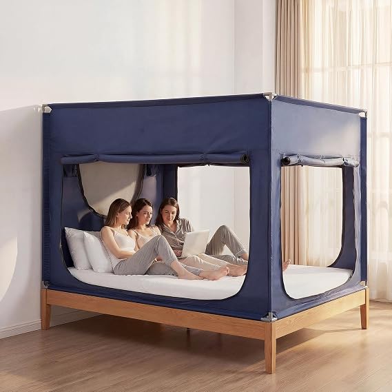 ANC POP Portable Bed Tent, Blackout Privacy Canopy with 3 Doors & Breathable Mesh, Large Space for Adults, Indoor Sleeping Shelter for Dorms/Shared Rooms