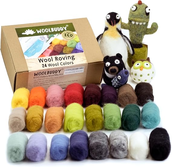Woolbuddy Needle Felting Kit 24 Colors Wool Roving for Adults & Beginner