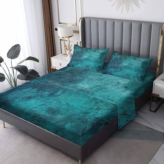 Turquoise Sheets Full Size - Solid Bed Sheets, Soft Microfiber & Deep Pocket & Wrinkle Free Patterned Bedding Sheets & Pillowcases, 4 Piece (1 Fitted Sheet, 1 Flat Sheet, 2 Pillow Cases)