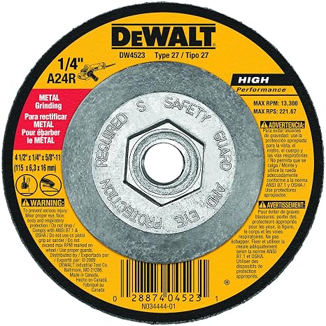 DEWALT Grinding Wheel, General Purpose for Metal, 4-1/2-Inch x 1/4-Inch x 5/8-Inch (DW4523)