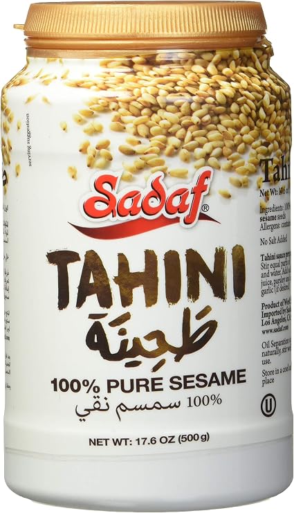 Sadaf Sesame Tahini Paste - 100% Pure Sesame Paste from ground sesame seeds - Tahini paste for Hummus, Baba Ghanoush and Dressings - Sesame Butter - 17. 6 Bottle