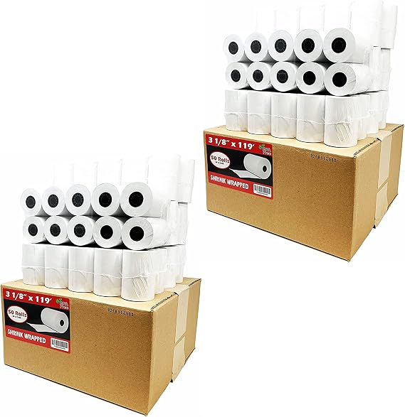 3 1/8 x 119 thermal paper roll (2 Cases - 100 Rolls) First Data FD100 200 300 CT-S810 BPA Free Thermal Paper Rolls BuyRegisterRolls.