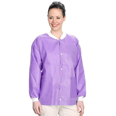 3530PPXS Easy Breathe Cool and Strong, No-Wrinkle, Professional Disposable SMS Hip Length Jacket, Purple, XS, Pack of 10