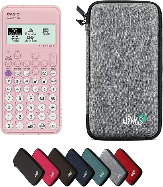 Casio FX-83GTCW Pink including a WYNGS protective case in Light Grey - Basic Set
