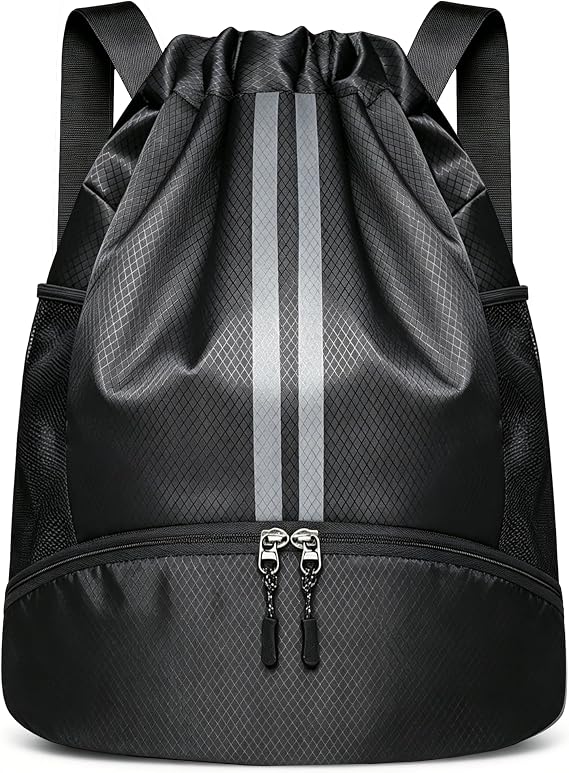 Drawstring Backpack Bag Sports Gym Backpack with Shoes Compartment for Soccer, Basketball, Swim, String Backpack Beach for Men and Women