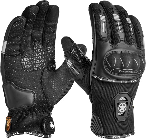 EVO Fitness Motorbike Gloves, Touchscreen Capable Motorcycle Gloves for Men, Hard Knuckle Protection and Breathable Design for Men & Women