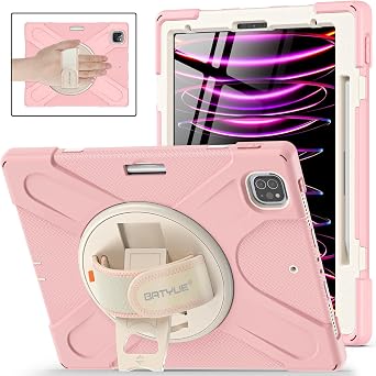 BATYUE Case for iPad Air 11-inch M4 (2026)/ M3 (2025) / M2 (2024), iPad Air 5th/4th 10.9 inch(2022/2020), iPad Pro 11" 4th/3rd/2nd/1st Gen Case (2022/2021/2020/2018) with Pencil Holder & Strap, Pink