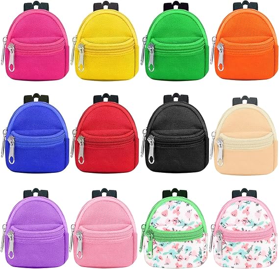 12 Pcs Mini Backpack Toy Small Doll Backpacks Dolls Zipper School Bags for Dollhouse Accessory