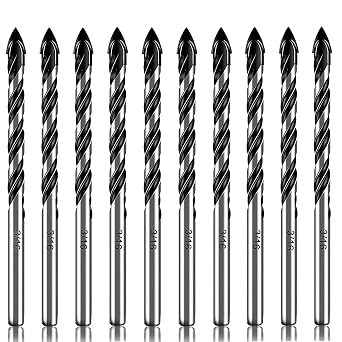 3/16 Inch Tungsten Carbide Drill Bits Set - 10 PCS Ceramic/Concrete/Tile/Metal Drill Bits for Glass Porcelain, Masonry Drill Bit 3-Flat Shank with U-Groove Design Portable Case