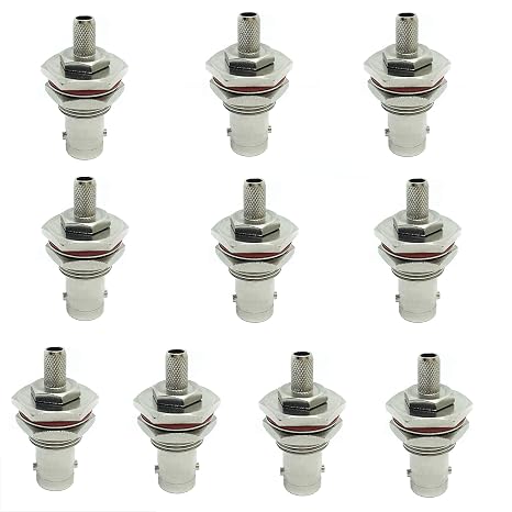 BNC connectors, 10Pcs 50Ohm BNC Female Bulkhead Crimp Connector for LMR195 RG58 Cable