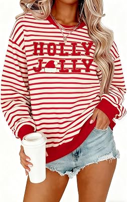 Merry Christmas Sweatshirts Women Merry and Bright Christmas Outfit Sequin Letter Printed Xmas Pullover Tops