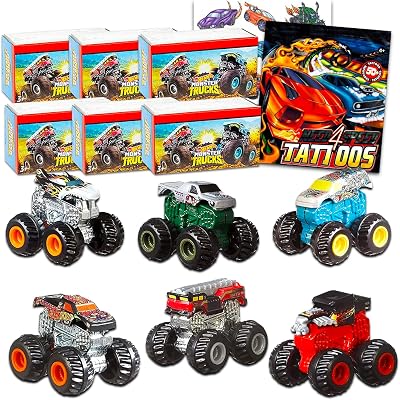 Hot Wheels Monster Truck Party Favors 6 Pack Bundle with Hot Wheels Mystery Blind Box Toys | Collectible Trucks with Stickers Hot Wheels Goodie Bag Filler