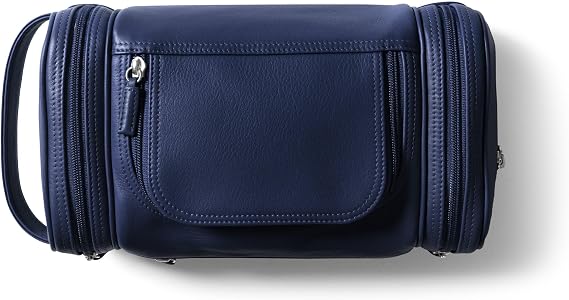 Navy Blue Multi-Pocket Toiletry Bag - Full Grain Leather - Navy Blue