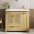 36" Bathroom Vanity with Ceramic Sink, Freestanding Storage Cabinet with Drawer and Tilt-Out Laundry Basket, Bathroom Storage Cabinet, Assembly Required, Natural