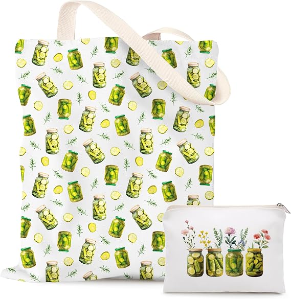 Canvas Tote Bag for Women - 2 Pcs Set with Totes and Makeup Bag