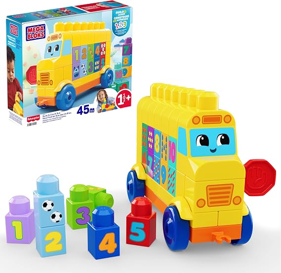 MEGA BLOKS First Builders Build & Count Bus Toddler Blocks Toy