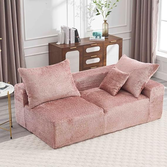 68'' Chenille Cloud Couches, Modern Sleeper Sofa with Deep Seat, Cloud Couch Small, Comfy Couch for Apartment Office Studio No Tool Assembly (Pink)