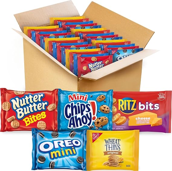 OREO Mini Cookies, Mini CHIPS AHOY! Cookies, RITZ Bits Cheese Crackers, Nutter Butter Bites & Wheat Thins Crackers, Nabisco Cookie & Cracker Variety Pack, 50 Snack Packs | OREO & CHIPS AHOY! Minis Cookies, RITZ Bits Cheese Crackers, NUTTER BUTTER Bites, Wheat Thins Crackers, Individually Wrapped