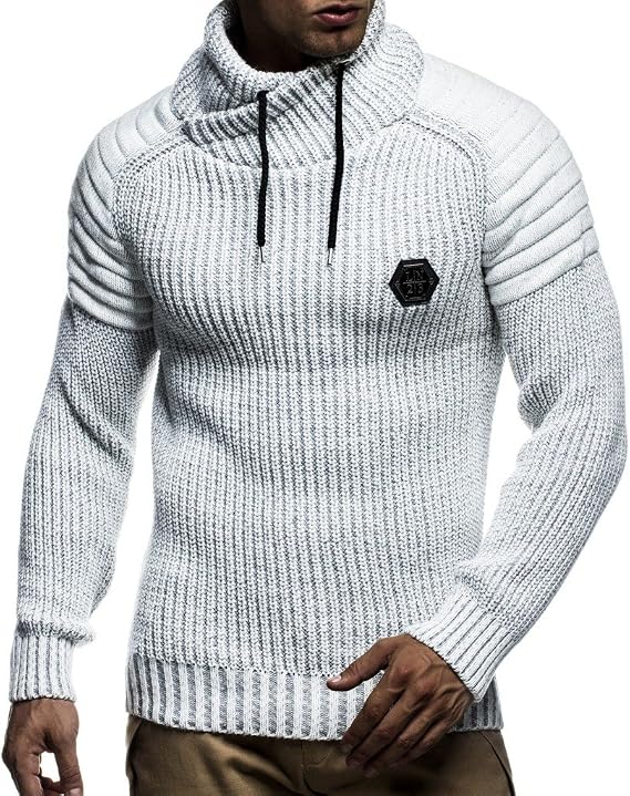 Leif Nelson Mens Knitted Pullover | Long-sleeved slim fit Knitwear | Biker-Style sweatshirt with shawl collar for Men