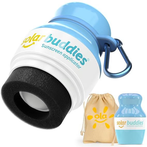 Blue Bag Bundle Set For Solar Buddies Refillable Roll On Sunscreen Suncream Applicator Bag Bundle With Applicator Carabina Clip For Families, Kids, Adults, Travel Set