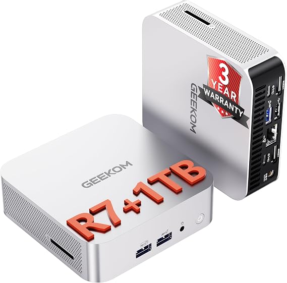 GEEKOM A8 Mini PC, Ryzen 7 8745HS, 16GB DDR5 Upgradeable RAM, 1TB SSD